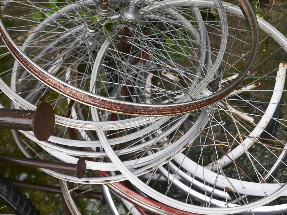 Old bicycles and metal household items recycling